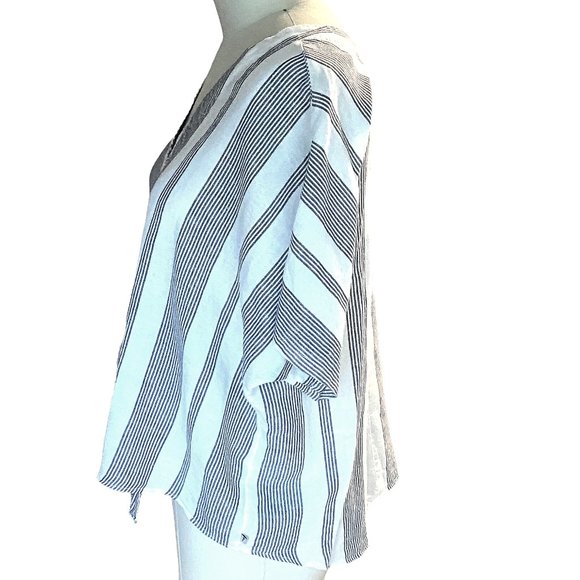 EDDIE BAUER Ladies Linen Blend Striped Boho Tie Blouse ~ 2XL - Picture 3 of 5